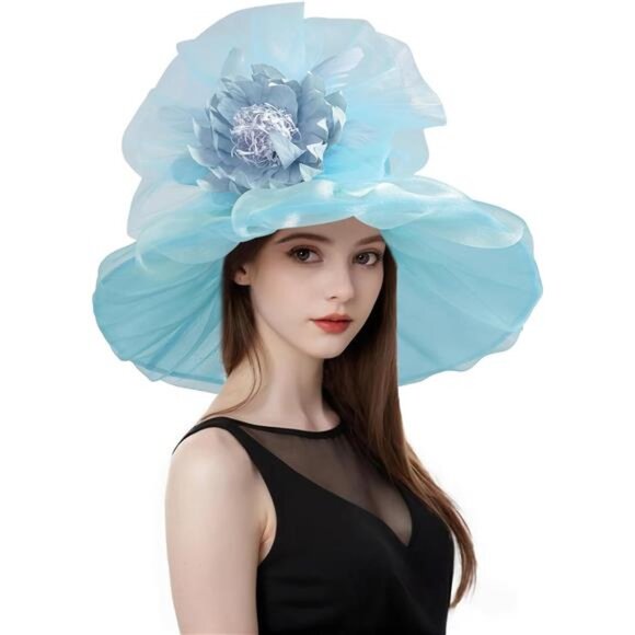 Women Organza Church Tea Party Hats Floral Blue main image 6
